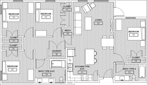 4A(a) Four Bedroom / Two Bath - HC - 1,427 Sq. Ft.*