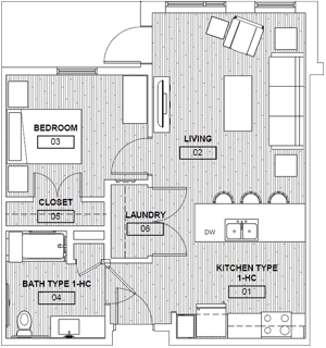 1A (s)- One Bedroom / One Bath - HC- 646 Sq. Ft.*