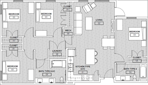 4A(a) - Four Bedroom / Two Bath - HC - 1427 Sq. Ft.*