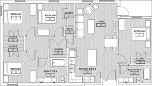 4B - Four Bedroom / Two Bath - 1427 Sq. Ft.*