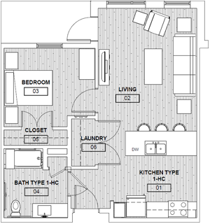 1A(s) One Bedroom / One Bath - HC - 646 Sq. Ft.*
